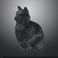 Gray Detailed Textured Cat Sculpture Sitting on Shiny Base Against Dark Background