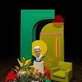 Vibrant Green Arch Photo Spot With Yellow Background White Statue Green Sofa And Plants