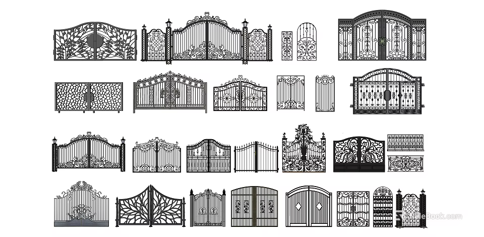 Wrought Iron Entrance Gates Showcasing Various Intricate Designs And Style Sketches 3d model 