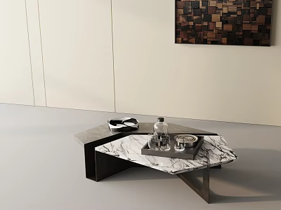 Elegant Modern Coffee Table With Marble Top And Unique Geometric Design In Minimalist Living Room Interior 3d model