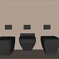 Three Black Wall Mounted Toilets With Control Panels In Modern Design 3d model
