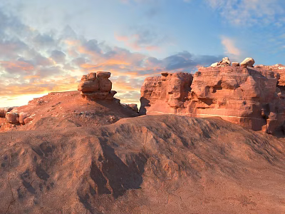 Scenic Garden Landscape with Unique Rock Formations Under Sunset Sky and Clouds 3d model