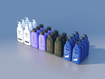Assorted Color Household Lotion Bottles With Pump Dispensers Arranged In A Row 3d model