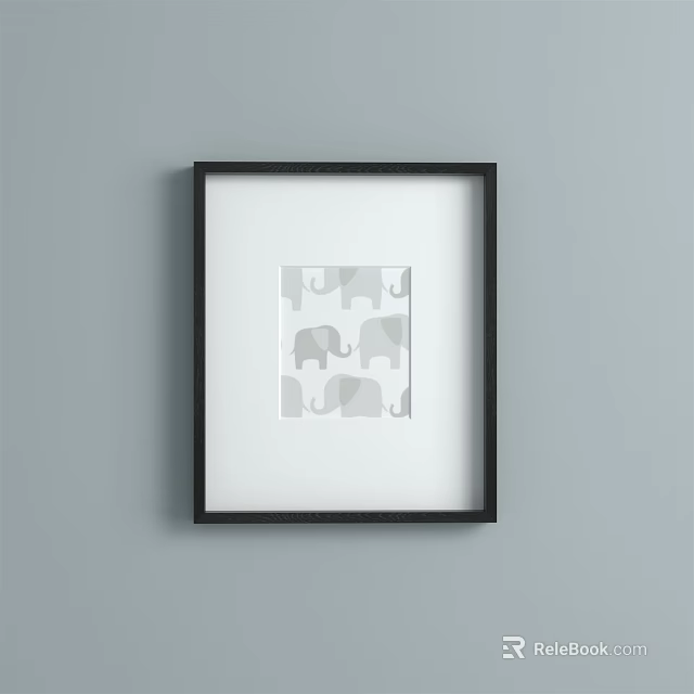 Framed Wall Art With Gray Elephant Pattern In Black Border Design 3d model