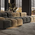 Modern Living Dining Room Interior With Large Sofa Floor to Ceiling Windows And Green Plants