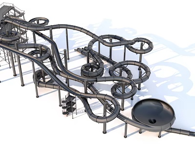 Large Amusement Play Equipment With Multiple Spiral Slides Metal Frame Structure and End Pool Platform 3d model