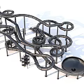 Large Amusement Play Equipment With Multiple Spiral Slides Metal Frame Structure and End Pool Platform