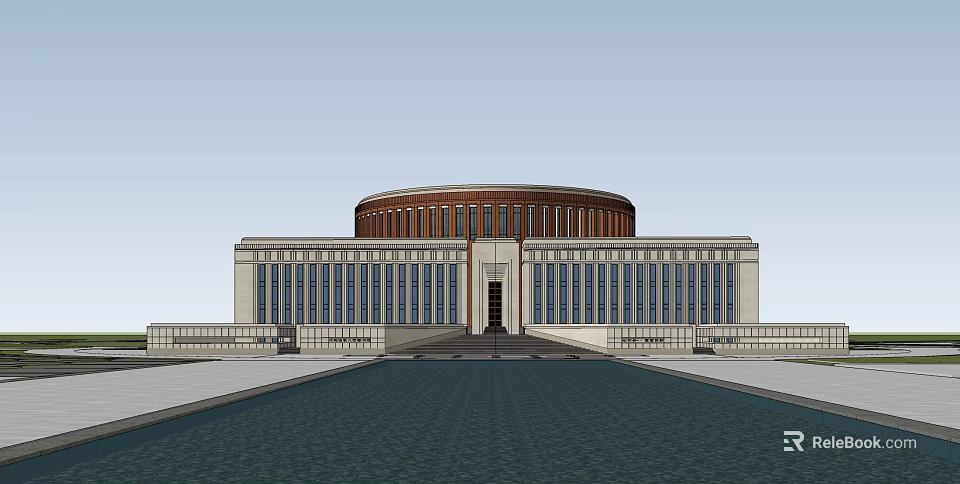 Classical Style Museum Building With Dome Symmetrical Facade And Reflecting Pool 3d model 