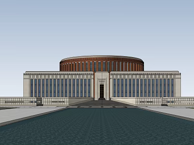 Classical Style Museum Building With Dome Symmetrical Facade And Reflecting Pool 3d model