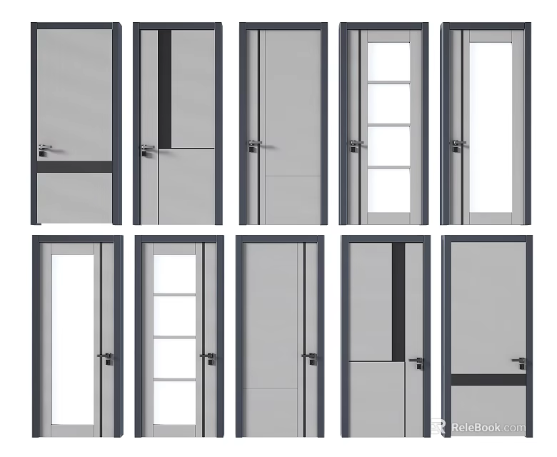 Modern Swing Doors With Various Glass Panel And Panel Designs For Interior 3d model