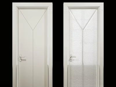 White Modern Swing Doors Featuring Solid Wood and Textured Glass Panels with Metal Handles 3d model