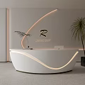 White Curved Reception Desk With LED Light Strips And Potted Plant Wall Logo BeyondSelf