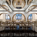 Sales Office Interior Featuring Circular Windows City View Chairs and Mirrored Floor Design