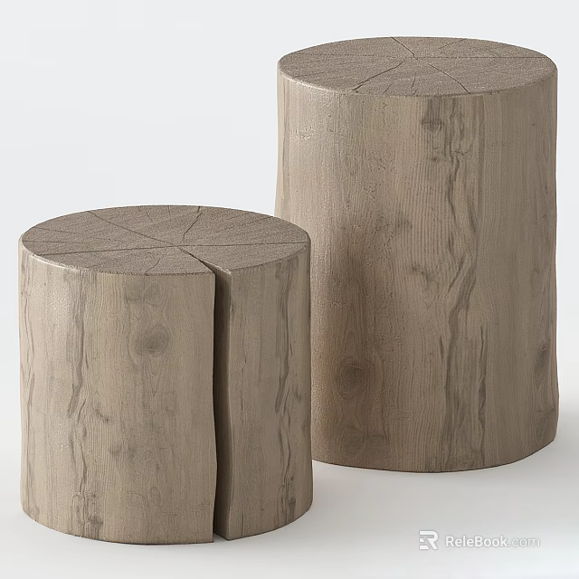 Wooden Dressing Table With Tree Stump Design And Natural Rustic Style 3d model 