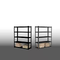 Modern Gray and White Multi Tiered Display Shelves with Cardboard Boxes on Bottom 3d model
