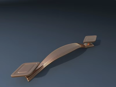 Brass Curved Handle with Square Bases and Metal Construction for Furniture 3d model