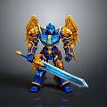 Armored Blue Yellow Robot Warrior Figure With Eagle Wings And Sword
