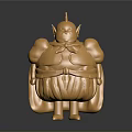 Golden Mythical Character Statue With Muscular Build Headpiece Skirt And Cape