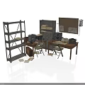 Vintage Workspace With Metal Shelves File Cabinet Bulletin Board Tables Typewriters And Papers