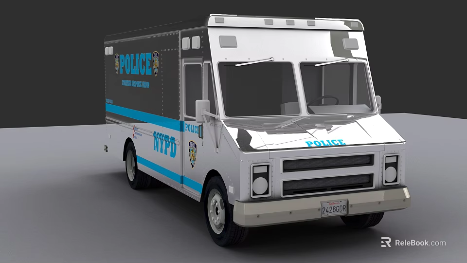 Metropolitan Police Department Truck With Blue Stripes White Body And Logo 3d model 