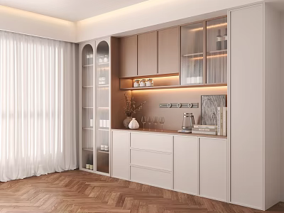 Modern Elegant Sideboard With Glass Doors LED Lighting And Wooden Storage Cabinets 3d model