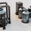 Industrial Equipment With Metal Tanks Connected Piping Systems And Control Cabinet