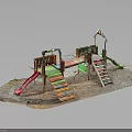 Outdoor Kids Play Equipment With Colorful Slides Wooden Climbing Frames And Stairs