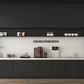 Modern Pantry Interior With Black Cabinets White Tile Backsplash And Coffee Machine 3d model