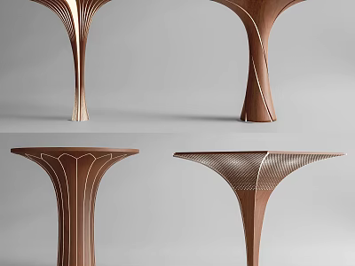 Modern Wooden Decorative Columns With Unique Textured Patterns And Artistic Shapes 3d model