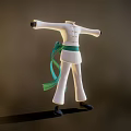 Traditional White Chinese Style Robe with Green Sash and Loose Pants Design