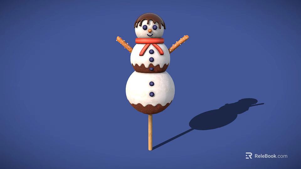 Snowman Shaped Dessert With White Marshmallow Body Chocolate Hat And Biscuit Arms 3d model 