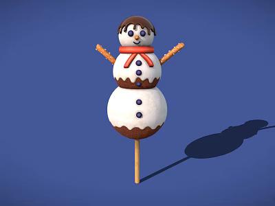 Snowman Shaped Dessert With White Marshmallow Body Chocolate Hat And Biscuit Arms 3d model