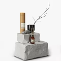 Natural Bathroom Accessories with Cylindrical Paper Tube Black Cup Twig Stone and Small Brown Bottle