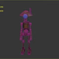 Metallic Robot With Large Hat Shaped Head Blue Sphere Antenna And Mechanical Limbs