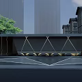 Modern Main Entrance Gate Design With Geometric Lighting Projection Black Wall And Decorative Lattice