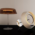 Modern Table Lamp With Brown Lampshade Metal Stand Circular Frame And Reflective Surface 3d model
