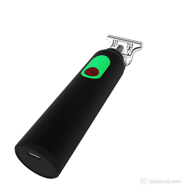 Black Electric Shaver With Green Button And Stainless Steel Shaving Head 3d model 