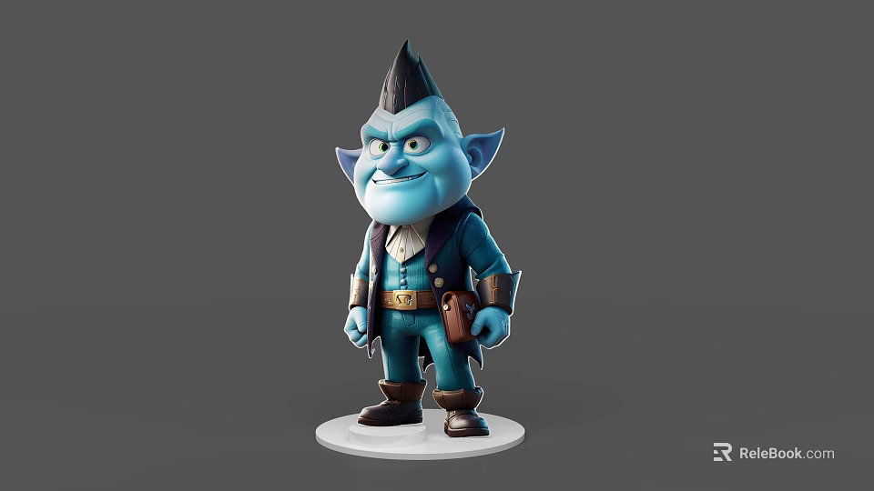 Blue Game And Movie Character With Pointed Ears Mohawk Blue Outfit And Serious Expression 3d model 