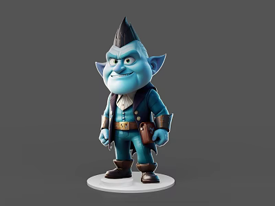 Blue Game And Movie Character With Pointed Ears Mohawk Blue Outfit And Serious Expression 3d model