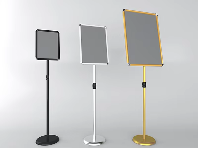Three Modern Standing Billboards in Black White and Gold Colors with Sturdy Bases 3d model