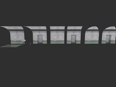 Detached Villa Exterior Featuring Arched Doorways Gray Walls Green Trim And Steps 3d model