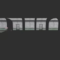 Detached Villa Exterior Featuring Arched Doorways Gray Walls Green Trim And Steps