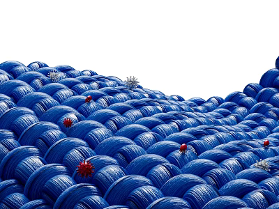 Blue Woven Wavy Structure With Red And White Particles 3D Rendering 3d model