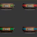 Vibrant Casino Slot Machines Featuring Colorful Spinning Wheels and Green Top Decorations on Gray Background