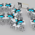 Modern Office Desk And Chair Sets In Open Workspace With Computer Monitors And Ergonomic Seating