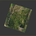 Scenic Ruined Building Model With Overgrown Grass Broken Walls And Arched Structures