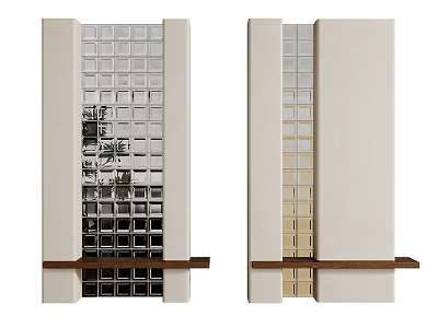Modern Entryway Side Cabinet with Glass Block Panels Wooden Shelf Beige Frame for Home Decor 3d model