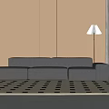 Modern One-word Multi-person Sofa Floor Lamp Fabric Sofa 3d model