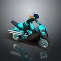 Futuristic Teal Motorcycle With Helmeted Rider Shiny Exhaust And Reflective Surface Design