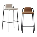 Modern Bar Stools With Black Metal Frame And Beige Brown Fabric Seats
